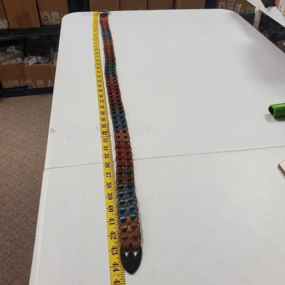 Boho Multicolor Rainbow Woven Leather Indie Belt Size L‎ Colorful Teacher Artsy